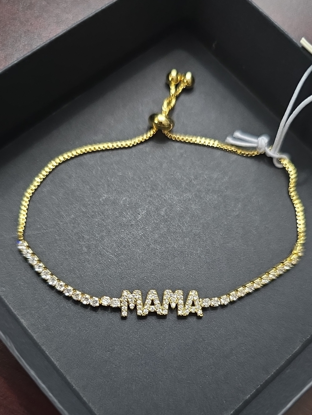 Gold 'MAMA' Pavé CZ Adjustable Bracelet